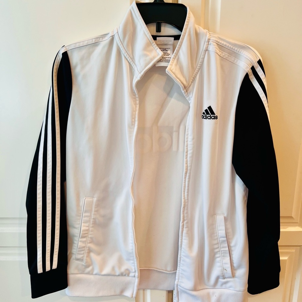 Adidas Kids White and Black Jacket with Stripes